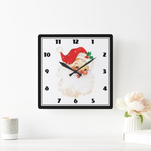 ヴィンテージレトロオールすてきドサンタクロースクリスマス スクエア壁時計 (ホーム)