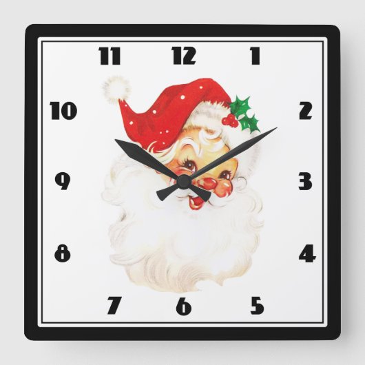 ヴィンテージレトロオールすてきドサンタクロースクリスマス スクエア壁時計 (正面)