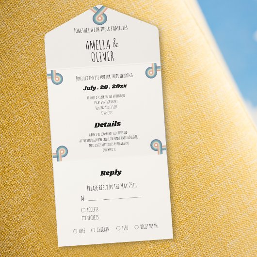 ヴィンテージレトロオールインワン結婚式招待状 オールインワン招待状