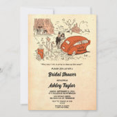 ヴィンテージレトロオールドおもしろいカップル漫画ブライダルシャワー 招待状 (正面)