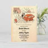 ヴィンテージレトロオールドおもしろいカップル漫画ブライダルシャワー 招待状 (スタンド正面)