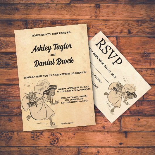 ヴィンテージレトロオールドおもしろいスタイル素朴ブリッ結婚ド 招待状