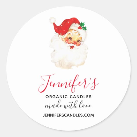 ヴィンテージレトロオールドすてきサンタクロースのクリスマスビズ ラウンドシール (正面)