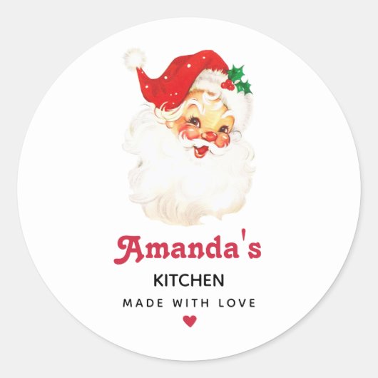 ヴィンテージレトロオールドすてきサンタクロースクリスマスキッチン ラウンドシール (正面)