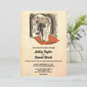 ヴィンテージレトロオールドたった今結婚しましたカップルシ結婚ック 招待状 (スタンド正面)