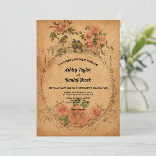 ヴィンテージレトロオールドエンシェント素朴ロマン結婚ツ 招待状 (スタンド正面)