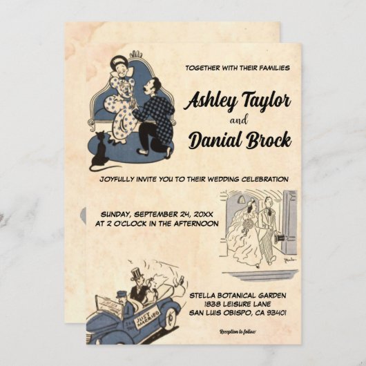 ヴィンテージレトロオールドクラシックエンシェント結婚ロマン 招待状 (正面/裏面)