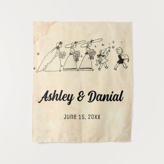 ヴィンテージレトロオールドセレモニー素朴ズ結婚花嫁 タペストリー (正面)