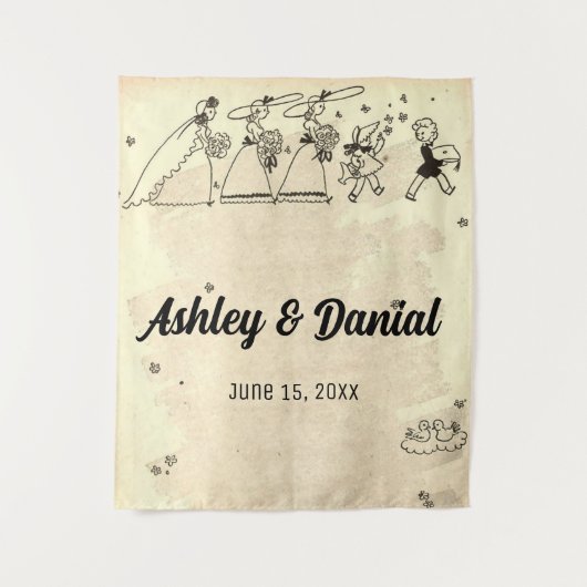 ヴィンテージレトロオールドブライド素朴ス結婚メイズ タペストリー (正面)