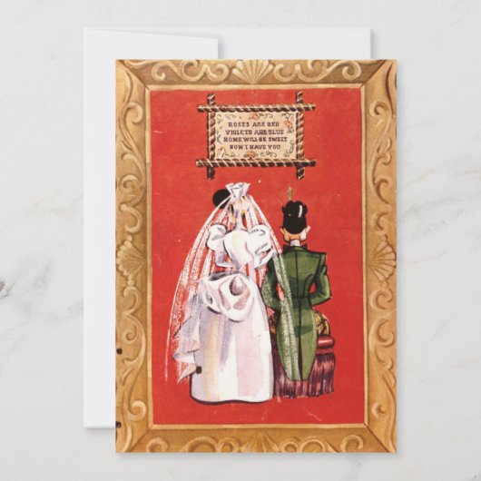 ヴィンテージレトロオールドポップ・アートのアートロマンチック結婚カップル 招待状 (裏面)