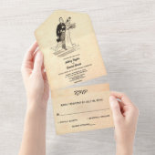 ヴィンテージレトロオールドポップ・アートのカップル素朴ア結婚ート オールインワン招待状 (貼ってはがせる)