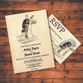 ヴィンテージレトロオールドポップ・アートのカップル素朴ア結婚ート 招待状