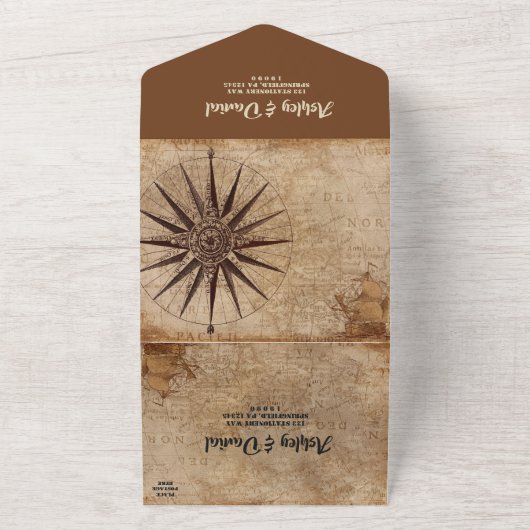 ヴィンテージレトロオールドマップサイロクラシックート結婚ズ オールインワン招待状 (外側)