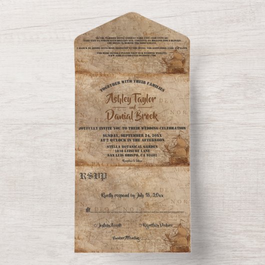 ヴィンテージレトロオールドマップサイロクラシックート結婚ズ オールインワン招待状 (内側)