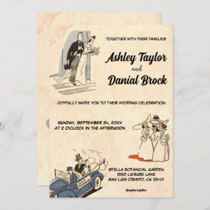 ヴィンテージレトロオールドロマンクラシックティック漫画結婚ズ 招待状