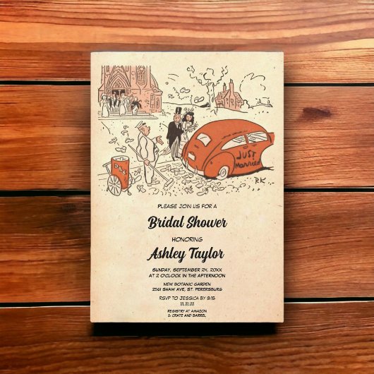 ヴィンテージレトロオールドロマンチックカップルブライダルシャワー 招待状