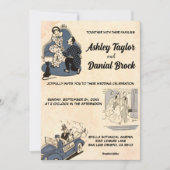 ヴィンテージレトロオールドロマンチックスタイリッシュ漫画結婚ズ 招待状 (正面)