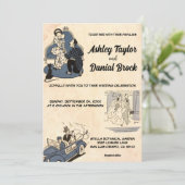 ヴィンテージレトロオールドロマンチックモダン漫画結婚ズ 招待状 (スタンド正面)