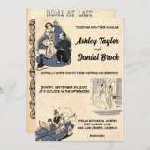 ヴィンテージレトロオールドロマンチックモダン漫画結婚ズ 招待状 (正面/裏面)