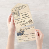 ヴィンテージレトロオールドロマンチック素朴漫画結婚ズ オールインワン招待状 (貼ってはがせる)