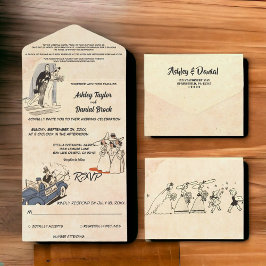 ヴィンテージレトロオールドロマンチック50s漫画ブック結婚ズ オールインワン招待状