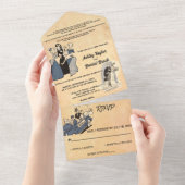 ヴィンテージレトロオールド古代漫画結婚ズ オールインワン招待状 (貼ってはがせる)