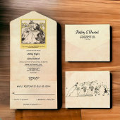 ヴィンテージレトロオールド古代50s花嫁おもしろい結婚の オールインワン招待状
