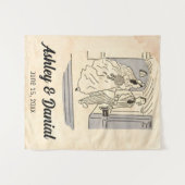 ヴィンテージレトロオールド新婦と新婦クラシックの結婚夫 タペストリー (正面(横))