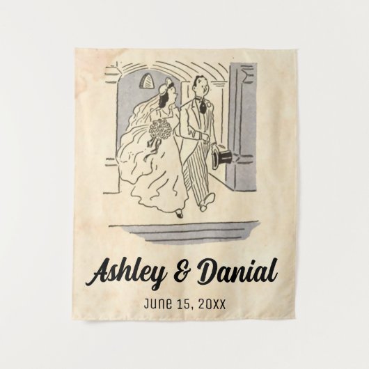 ヴィンテージレトロオールド新婦と新婦クラシックの結婚夫 タペストリー (正面)