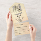 ヴィンテージレトロオールド新郎新婦漫画素朴ズ結婚 オールインワン招待状 (貼ってはがせる)