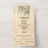 ヴィンテージレトロオールド新郎新婦漫画素朴ズ結婚 オールインワン招待状 (内側)