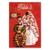 ヴィンテージレトロオールド新郎新婦漫画素朴ズ結婚 テーブルナンバー (裏面)