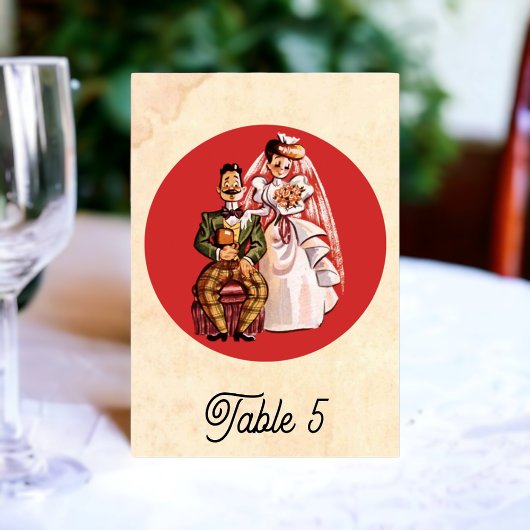 ヴィンテージレトロオールド新郎新婦漫画素朴ズ結婚 テーブルナンバー
