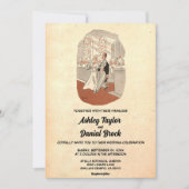 ヴィンテージレトロオールド新郎新婦漫画素朴ズ結婚 招待状 (正面)