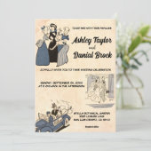 ヴィンテージレトロオールド漫画スタイリッシュブックシ結婚ック 招待状 (スタンド正面)