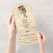 ヴィンテージレトロオールド素朴カップル漫画ブック結婚ズ オールインワン招待状 (貼ってはがせる)