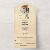 ヴィンテージレトロオールド素朴カップル漫画ブック結婚ズ オールインワン招待状 (内側)