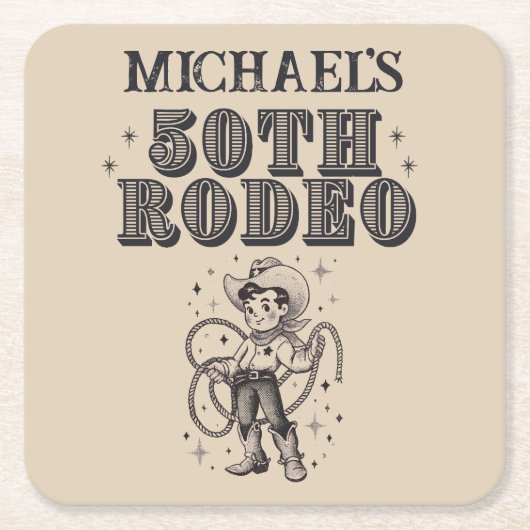 ヴィンテージレトロカウボーイロデオ50thバースデーパーティー スクエアペーパーコースター (正面)