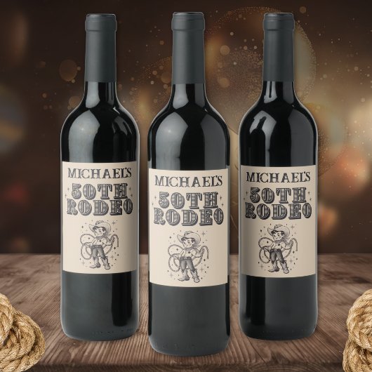 ヴィンテージレトロカウボーイロデオ50thバースデーパーティー ワインラベル