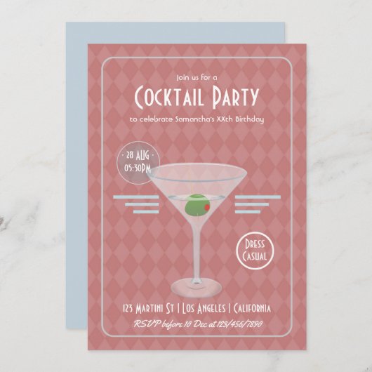 ヴィンテージレトロカクテルパーティー 招待状 (正面/裏面)