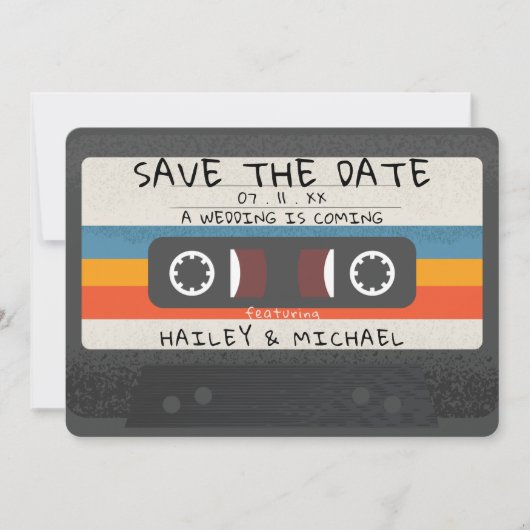 ヴィンテージレトロカセットテープQRコー結婚ド セーブザデート (正面)