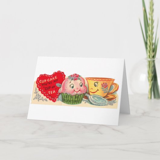 ヴィンテージレトロカップケーキとチーカップバレンタインデー シーズンカード (正面)