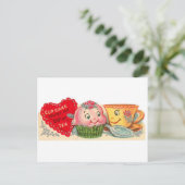 ヴィンテージレトロカップケーキとティーカップバレンタインデー シーズンポストカード (スタンド正面)