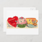 ヴィンテージレトロカップケーキとティーカップバレンタインデー シーズンポストカード (正面/裏面)