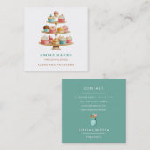 ヴィンテージレトロカップケーキスタンドベーカリーパティシシェフ スクエア名刺 (正面/裏面)