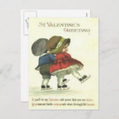 ヴィンテージレトロカップルアイススケートで滑るバレンタインカード シーズンポストカード (正面/裏面)