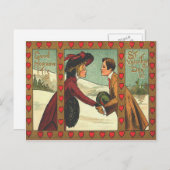 ヴィンテージレトロカップルキスをするバレンタインカード シーズンポストカード (正面/裏面)