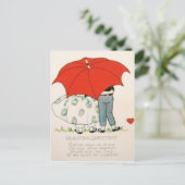 ヴィンテージレトロカップル傘の下のバレンタインカード シーズンポストカード (スタンド正面)