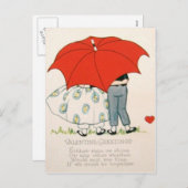 ヴィンテージレトロカップル傘の下のバレンタインカード シーズンポストカード (正面/裏面)
