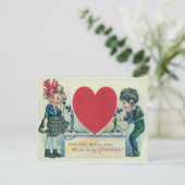 ヴィンテージレトロカップル電話バレンタインカード シーズンポストカード (スタンド正面)